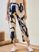 Abstract multicoloured pattern of the trendy co-ord set on a breathable fabric.