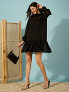 Black Dobby Georgette Dress with Ruffles - Sophisticated design for all your special celebrations.

