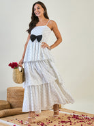 White Heart Printed Sleeveless 100% Cotton Tiered Maxi Dress