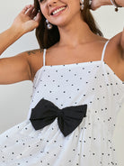 White Heart Printed Sleeveless 100% Pure Cotton Tiered Maxi Dress