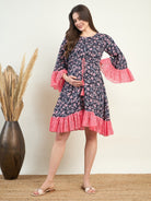 Women Black Floral Maternity Midi Dress â‚¬€œ The Kaftan Company