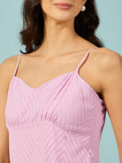 Lavender western dress with a flattering yoke design and self-textured fabric, perfect for stylish comfort.
