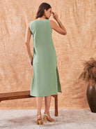 Moss Green Round Neck Knee Length Slip For Women