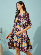 Women Mini Length Charming vintage floral print maternity dress, ideal for comfort and style during pregnancy.
