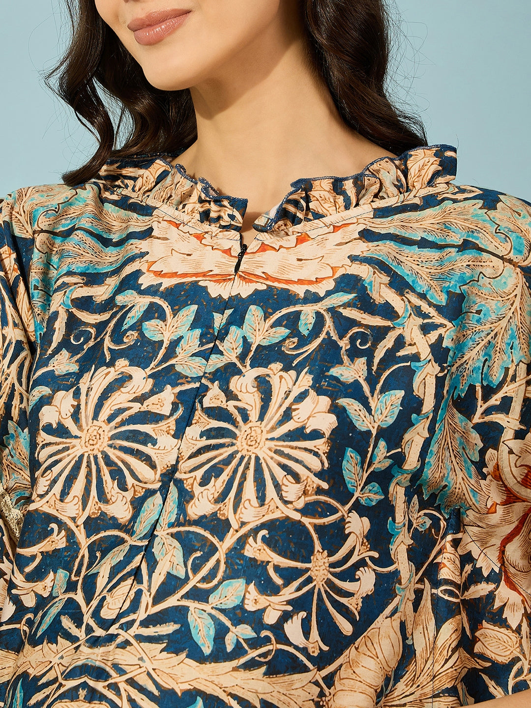 Vintage Floral Maternity and Feeding Kaftan for Women - Functional and fashionable with ruffle detailing.
