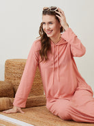 Peach nursing maxi dress with full sleeves for Women