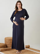Navy Blue Maxi Length Comfortable Maternity Dress For Women â‚¬€œ The Kaftan Company