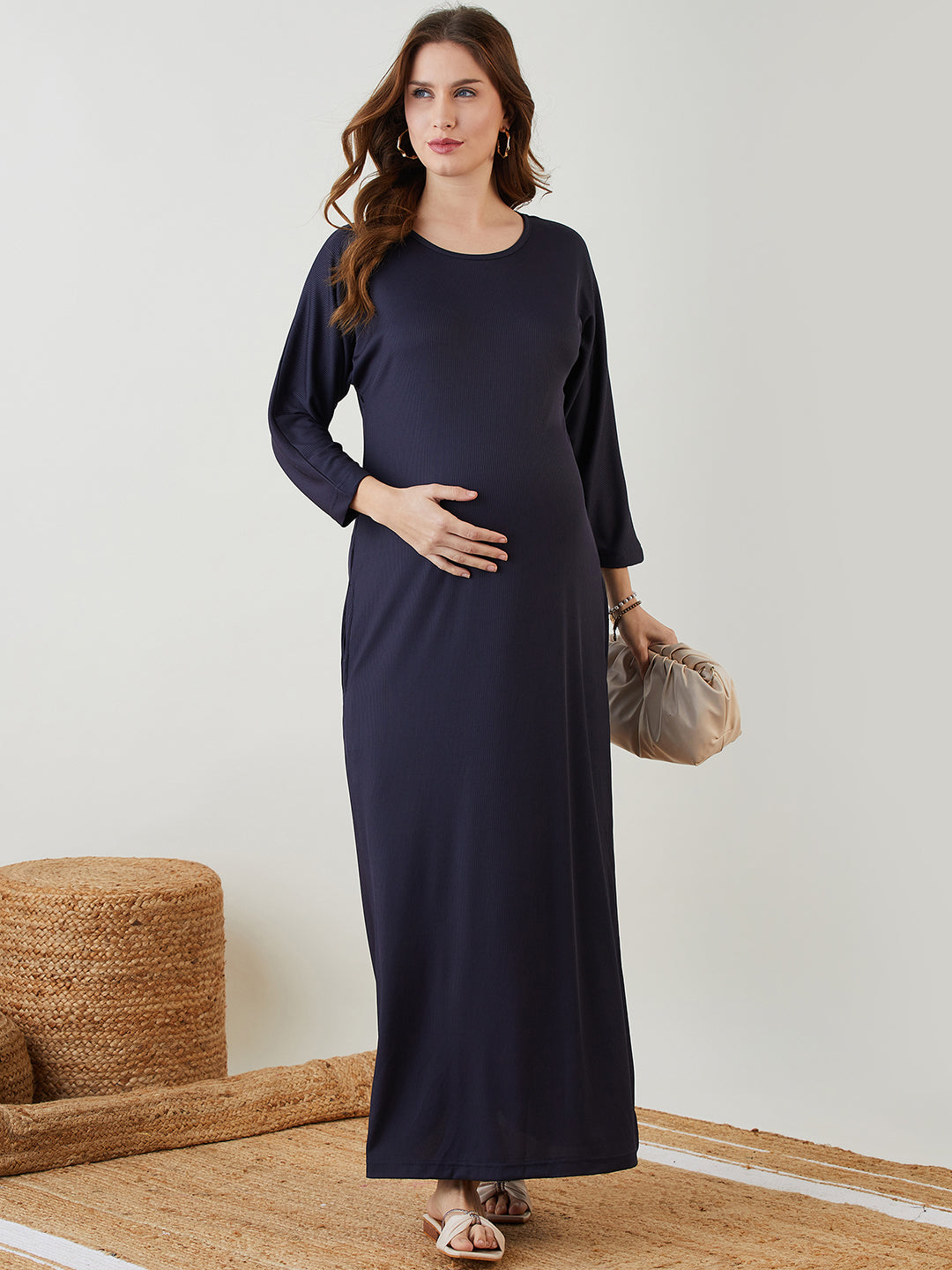 Navy Blue Maternity Maxi Dress for Women