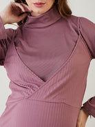 Women Onion Pink Polyester Rib Stylish Short Nursing Dress
