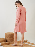 Peach Rib V Neck Polyester Rib Short Nursing Shirt Dress