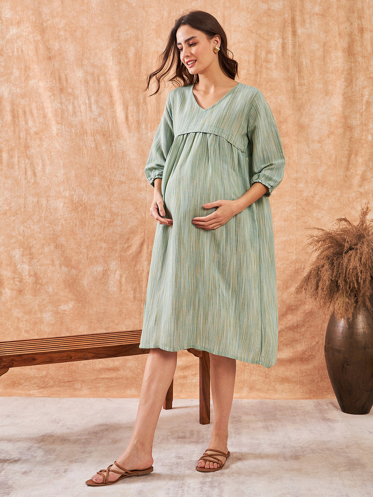 The Kaftan Company Earthy Emerald Soft Cotton Maternity and Feeding Dress