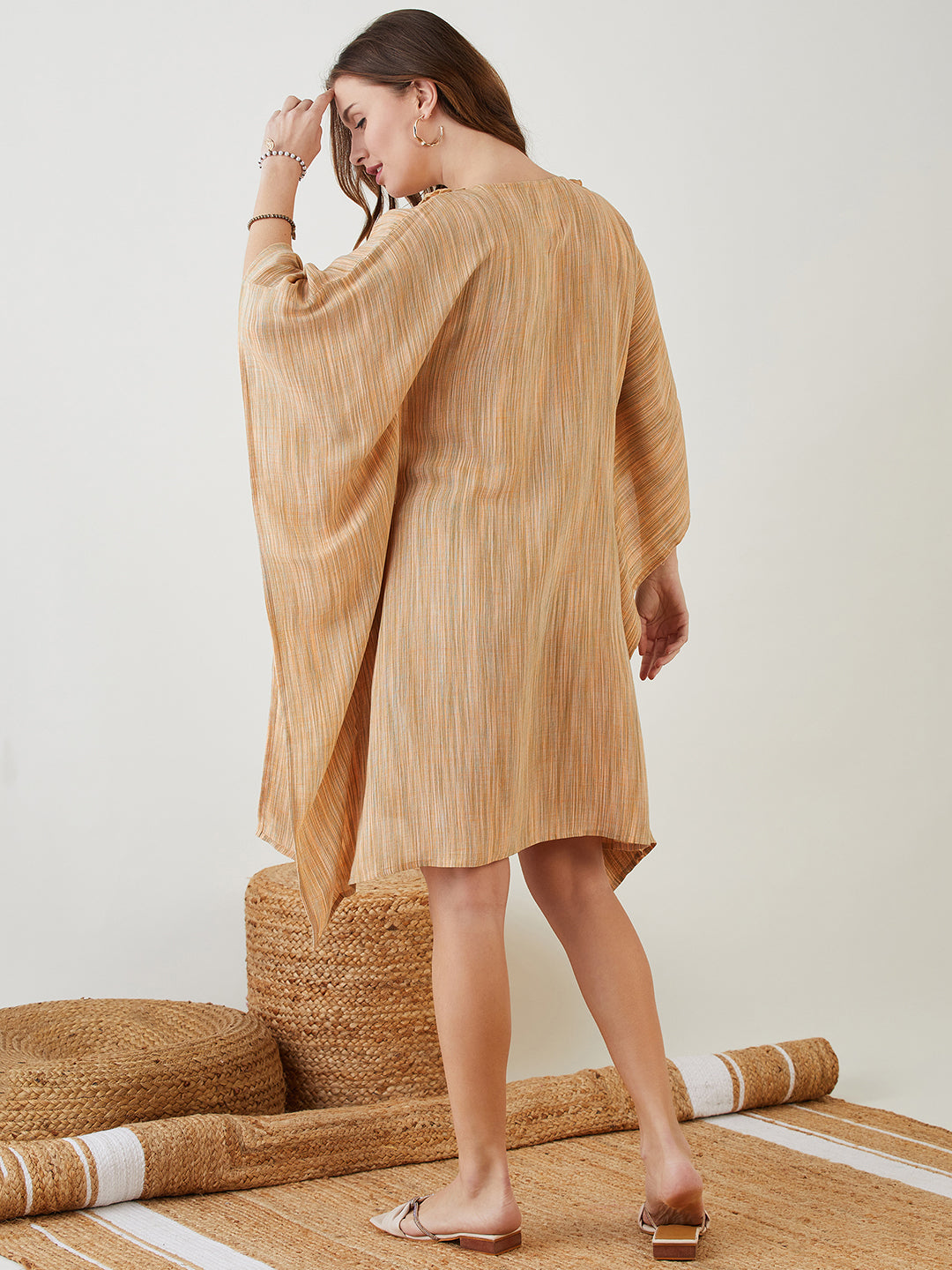 Women Cotton Fancy Round Neck Knee Length Feeding Kaftan Dress