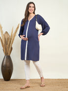 Maternity clothing, navy blue shirt dress, soft fabric