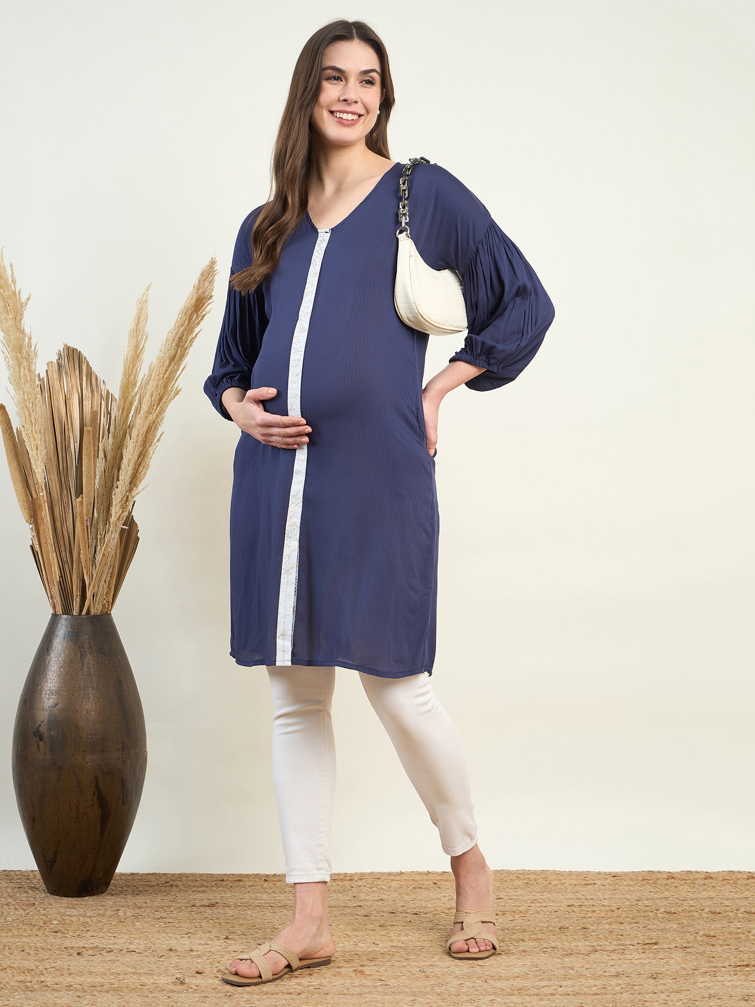 Maternity clothing, navy blue shirt dress, soft fabric