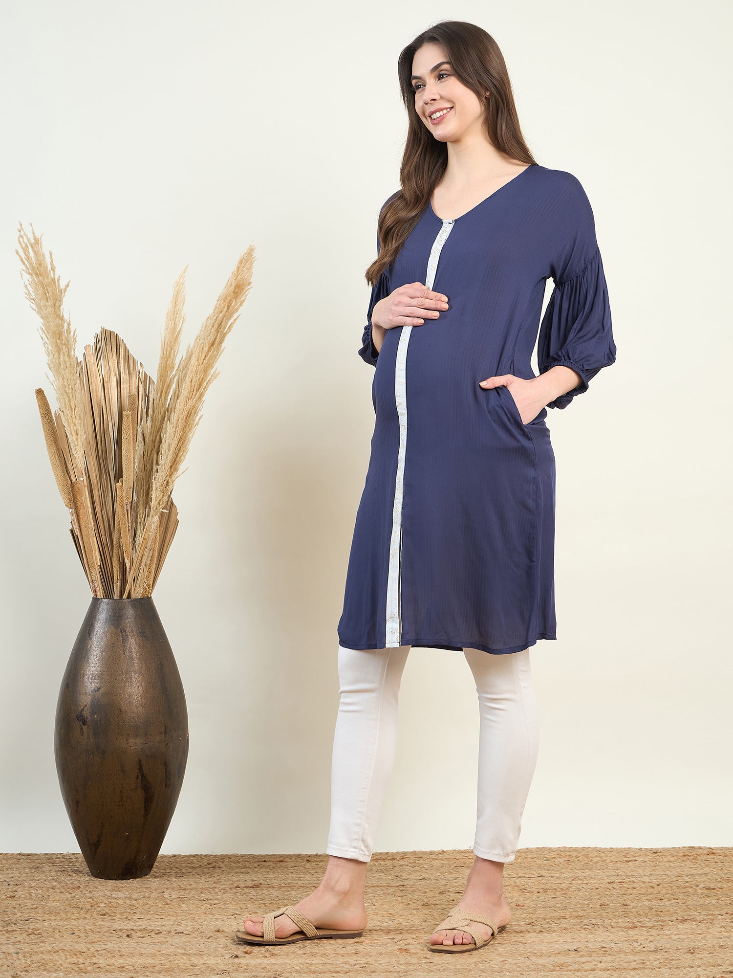 Best maternity dress navy blue V-neck for Women 