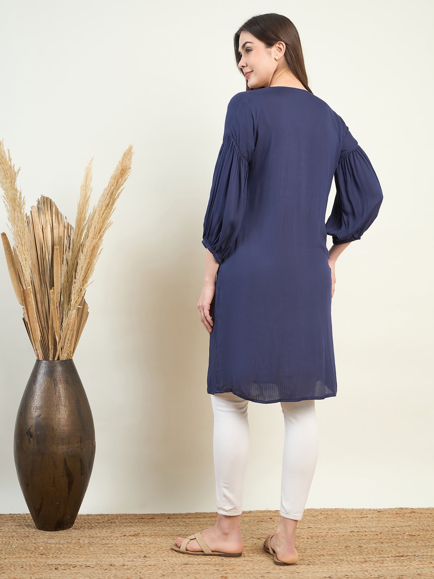 Navy blue maternity shirt dress with white trim for Women