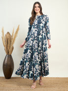 Women's Blue and White Floral Maxi Dress â‚¬€œ The Kaftan Company