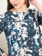 Women's Blue and White Floral Printed Boat Neck Fancy Maxi Dress