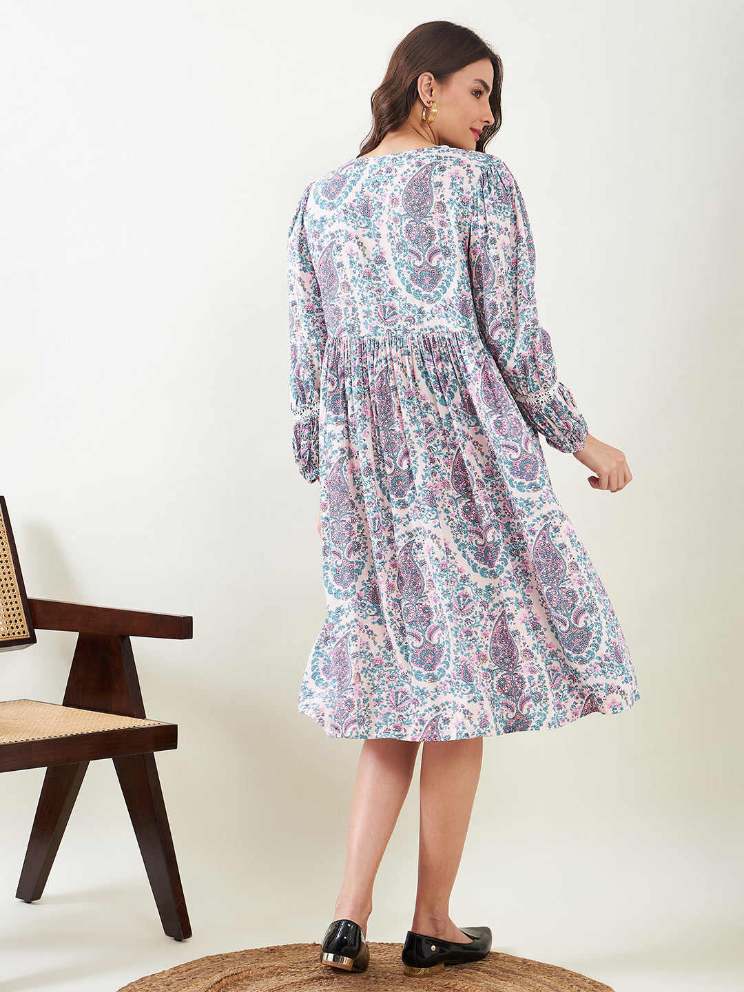 Knee-Length Maternity Dress with Round Neckline for Women