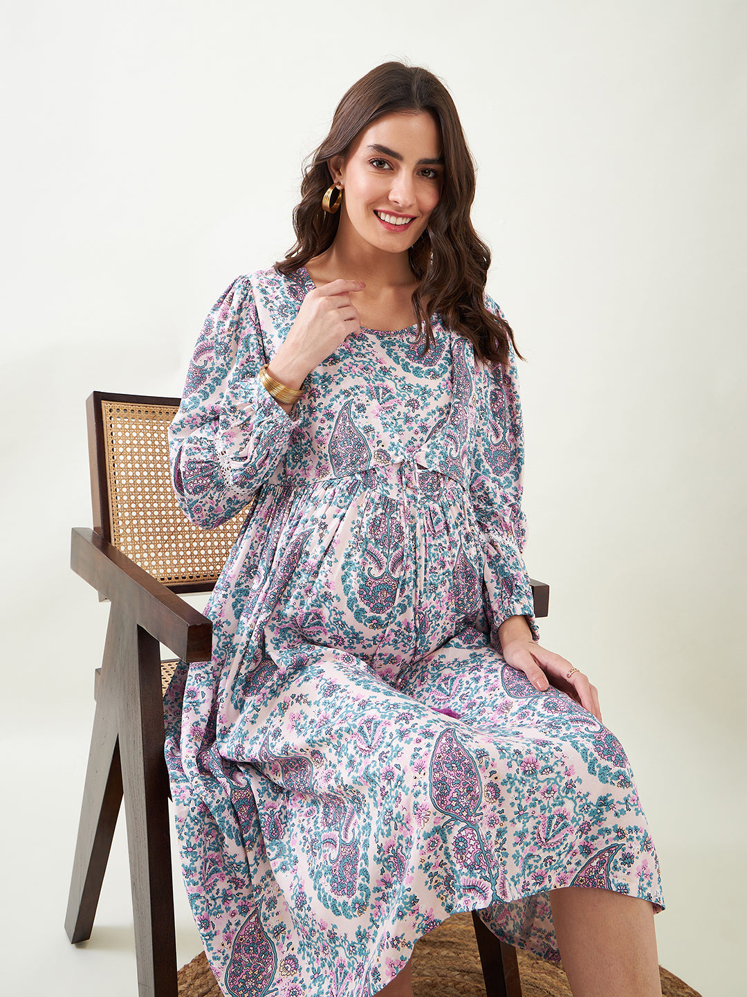 Trendy Maternity Dress with Paisley Pattern for Women