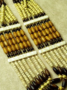 Fashionable three-tone wooden beads necklace featuring smooth finishes and a lightweight design for comfortable wear.
