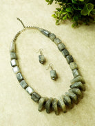 Elegant Geometric Grey Beads Necklace and Earrings Set - The Kaftan Company
