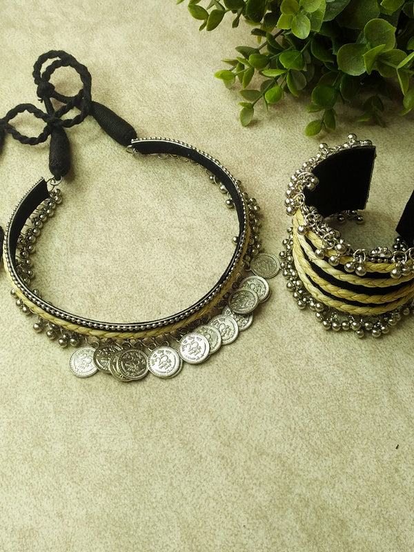 Bohemian Jewellery With Coin Necklace And Hand Cuff Set - The Kaftan Company
