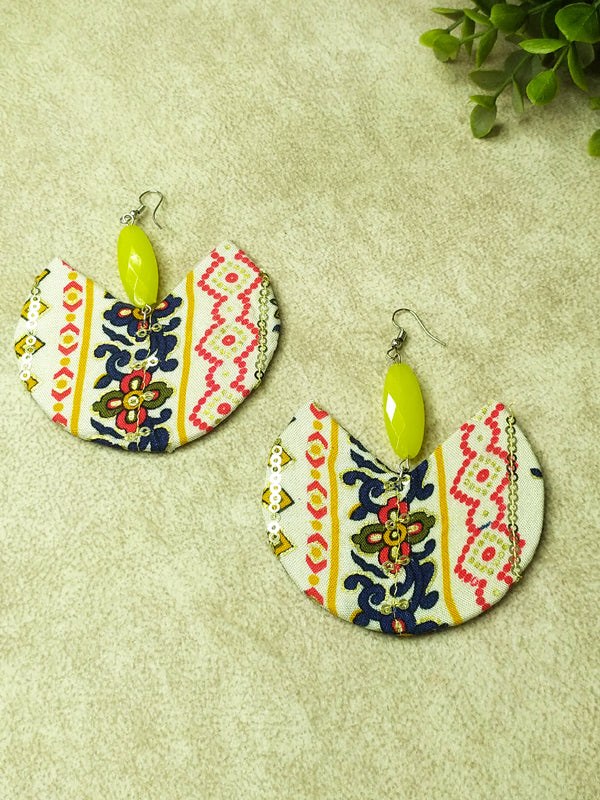 Handcrafted Colorful Fabric Earrings With Green Beads - The Kaftan Company
