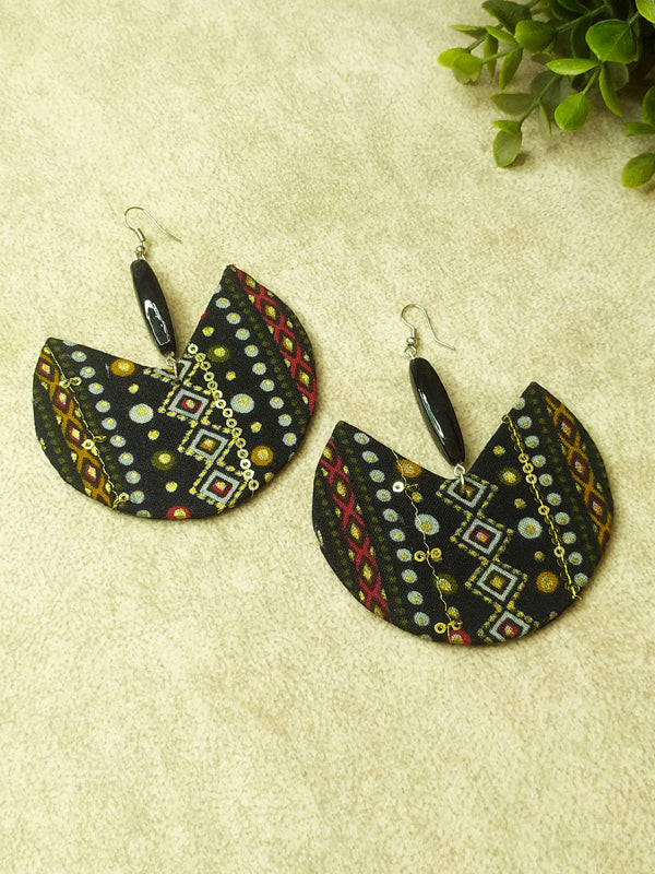 Handmade Black and Gold Geometric Fabric Earrings €“ The Kaftan Company
