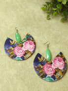 Floral Design Handmade Fabric Earrings With Green Beads €“ The Kaftan Company
