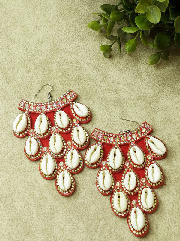 Unique Handmade Red Cowrie Shell Earrings Online €“ The Kaftan Company
