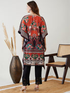 Stylish black kaftan kurti with a V-neckline and three-quarter length sleeves