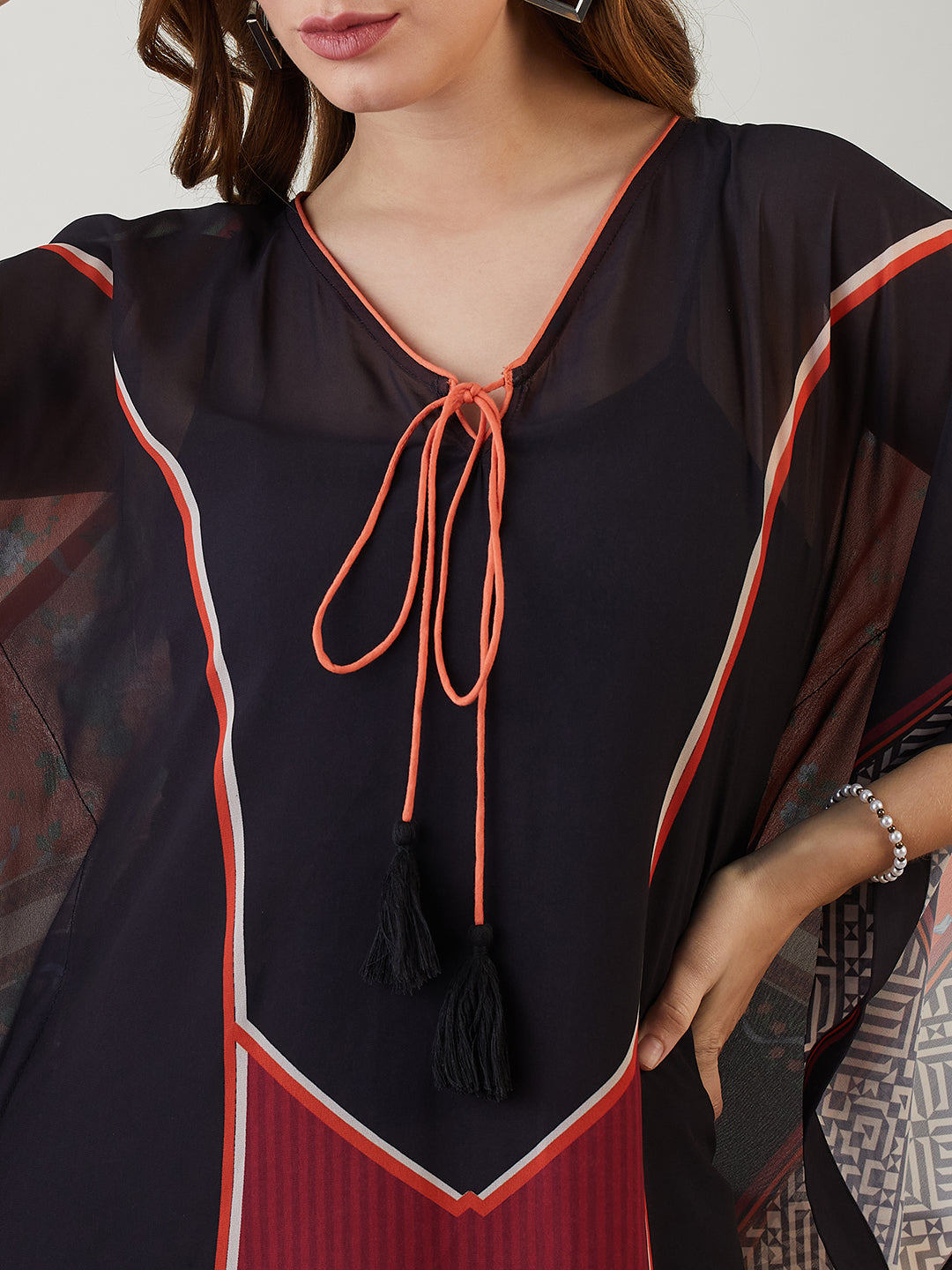 Elegant black kaftan kurti with a flattering V-neckline for women