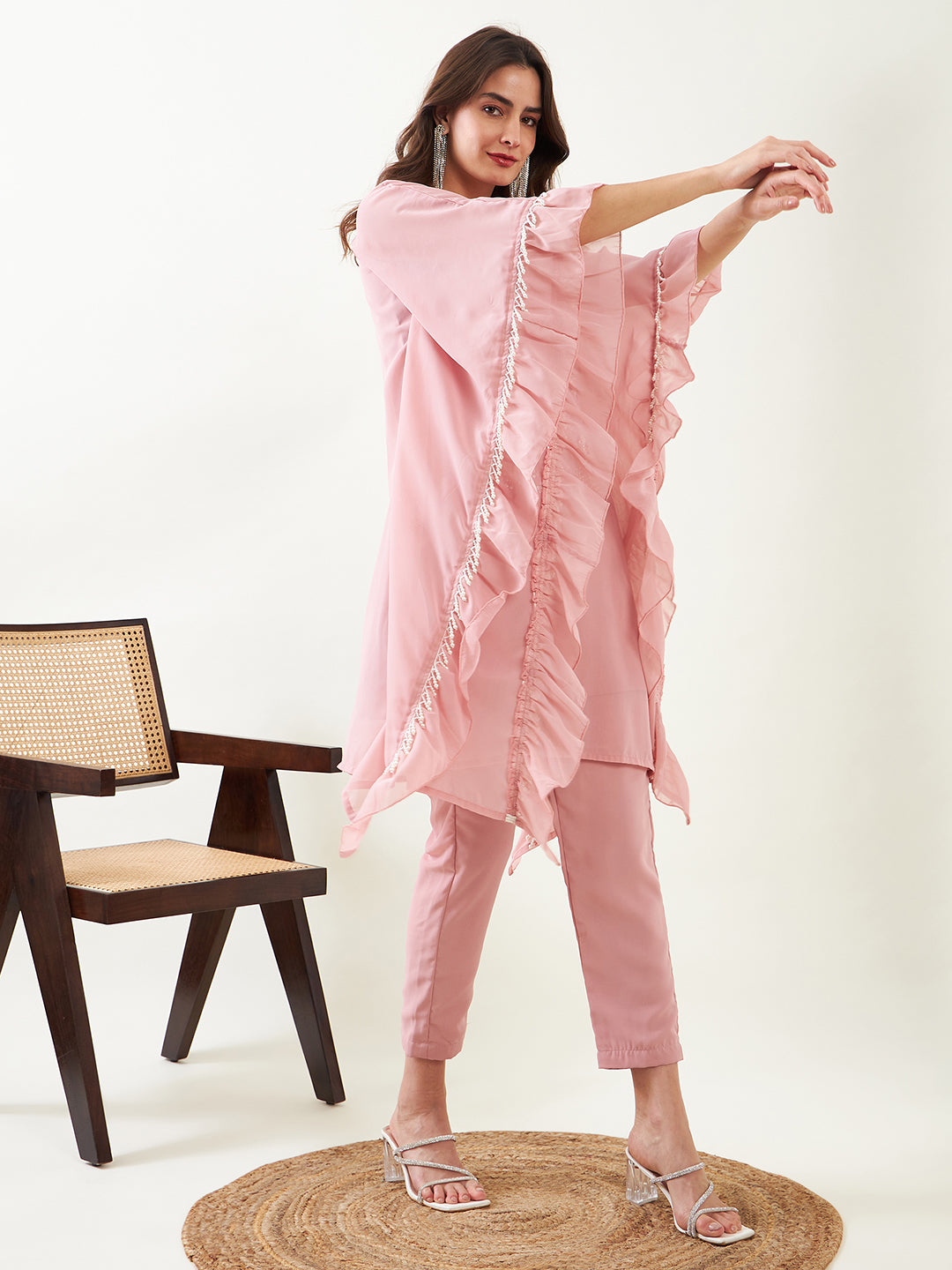 Stunning Hand Embroidered Ruffle Kaftan Kurta For Women