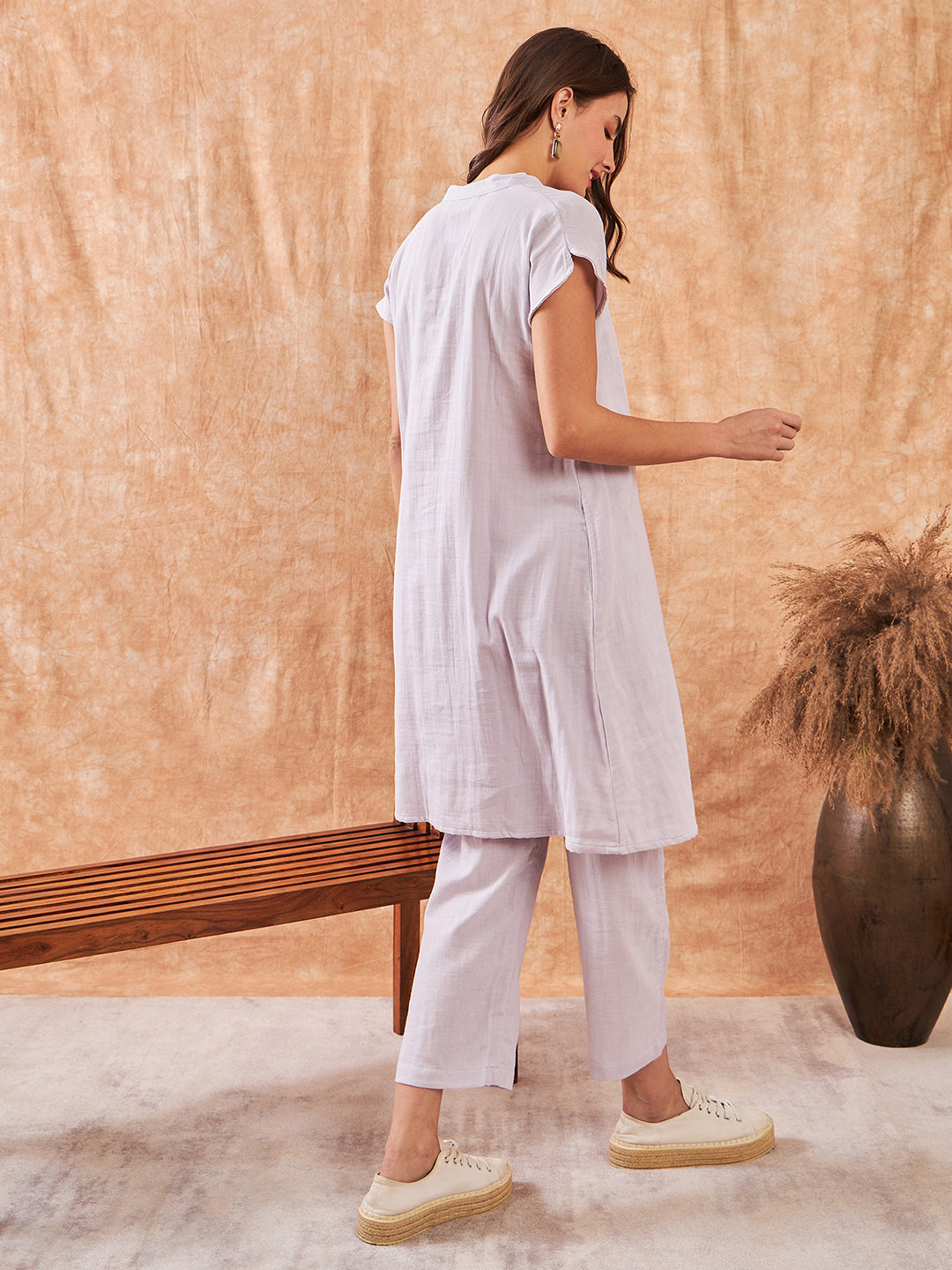 Lilac Breeze Cotton V Neck Fancy Co ord Set For Women