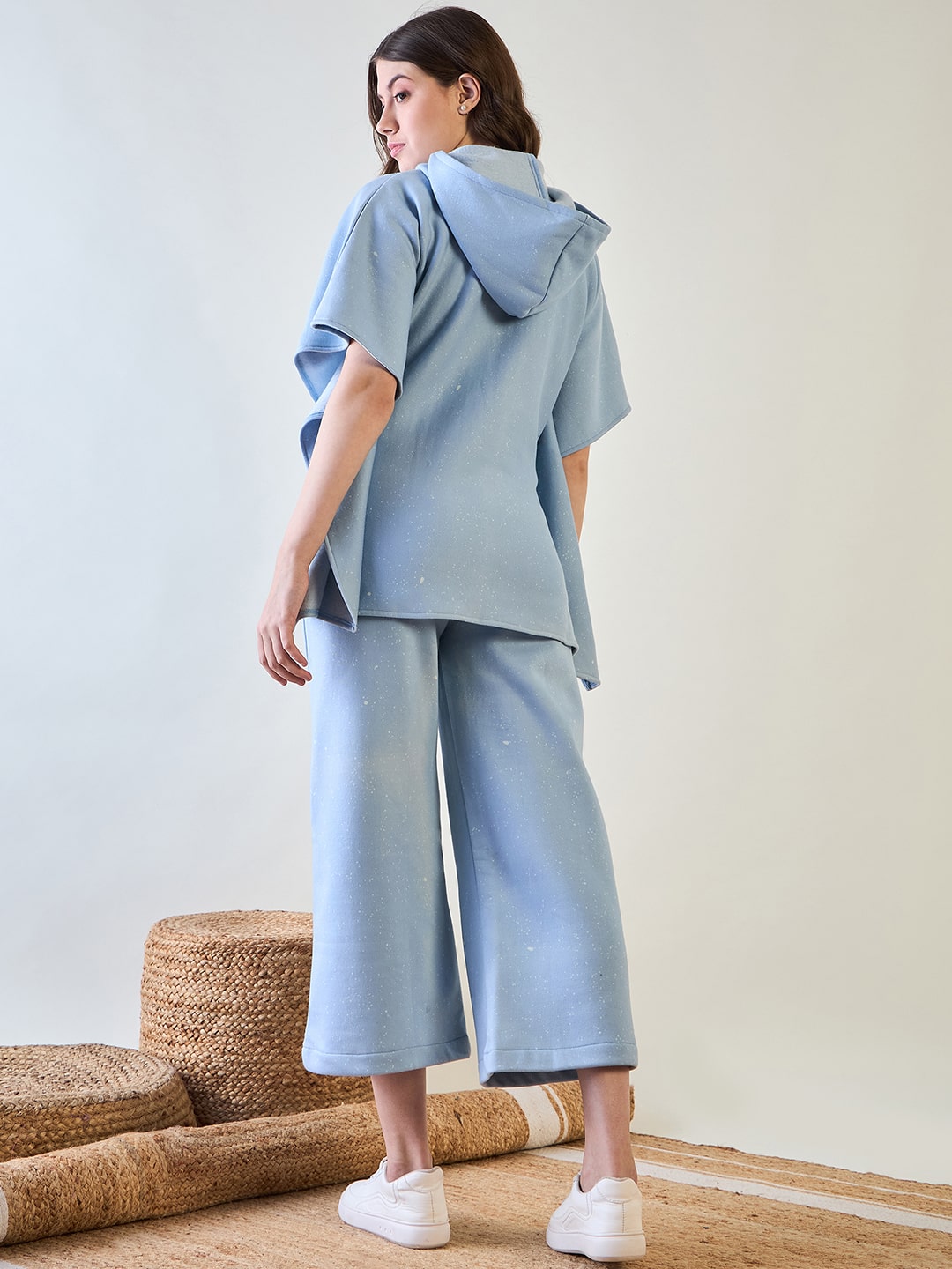 Relax in our cozy light blue winter kaftan and pyjama ensemble.