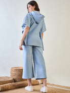 Relax in our cozy light blue winter kaftan and pyjama ensemble.