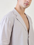 Mens Grey Summer Collar Shirt And Shorts Set