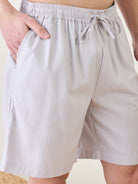 Mens Grey Collar Shirt And Shorts Matching Set
