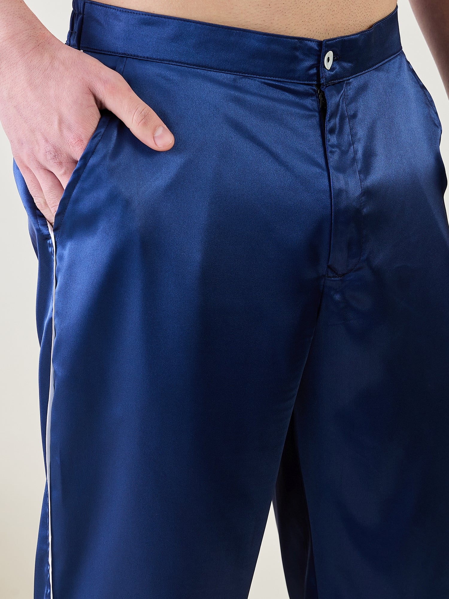 Stylish blue satin nightsuit set for men