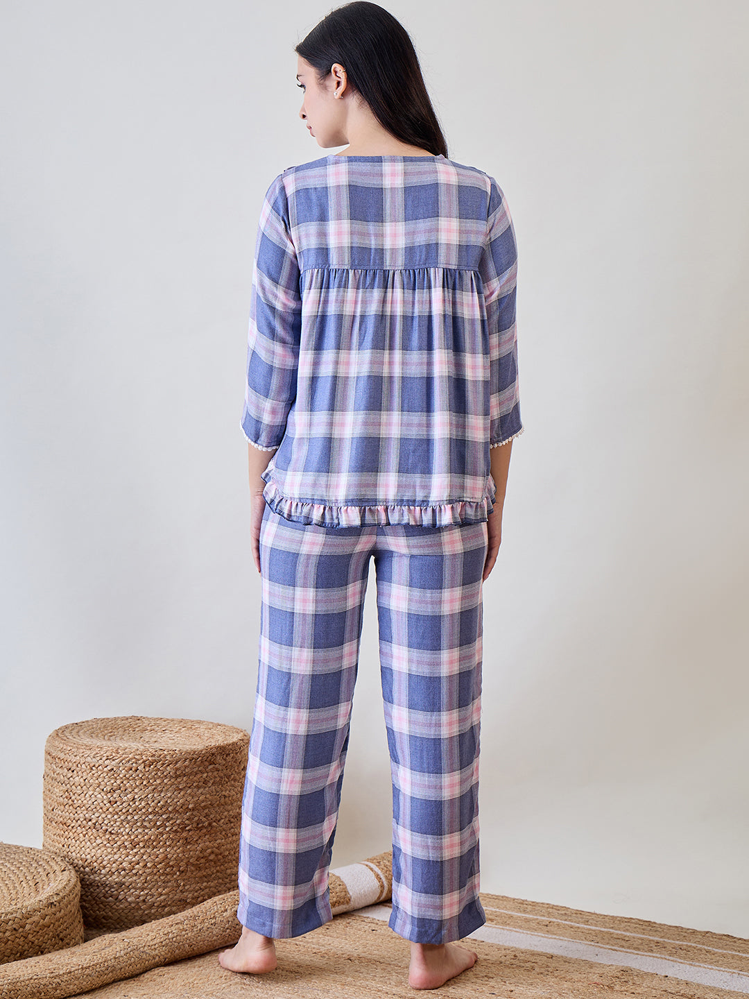 Upgrade your nightwear collection with the Blue and Pink Checks Pyjama Set
