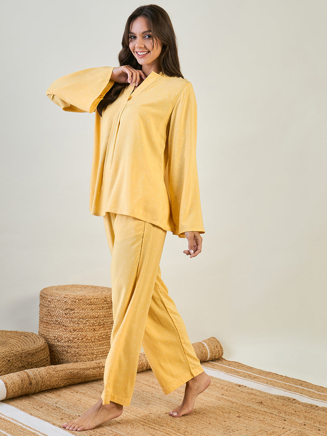 Women Yellow Top And Pant Two Piece Set 