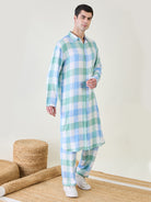 Best men's checks kurta and pants set - regular fit kurta with button waist band, machine washable