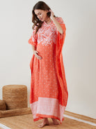 Women Peach Shibori Dyed V Neck Kaftan Maternity Night Gown â€“ The Kaftan Company