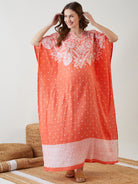 Women's Peach Shibori Dyed V Neck Kaftan for Maternity
