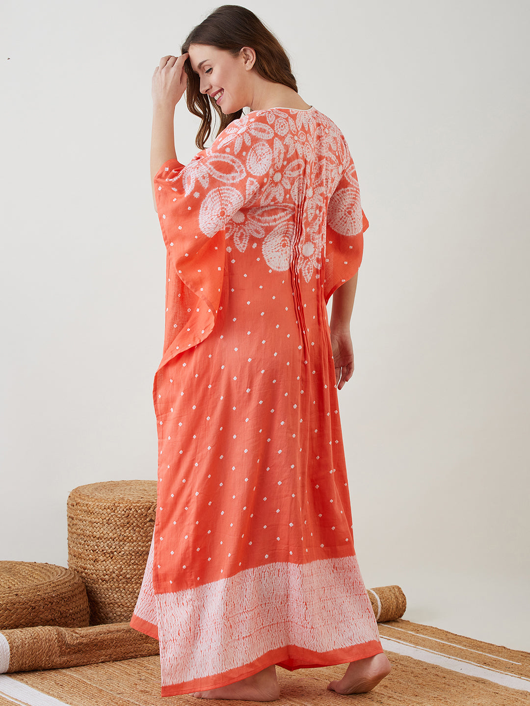 Shibori Dyed Maternity Kaftan with Pin Tucks on Back for Women