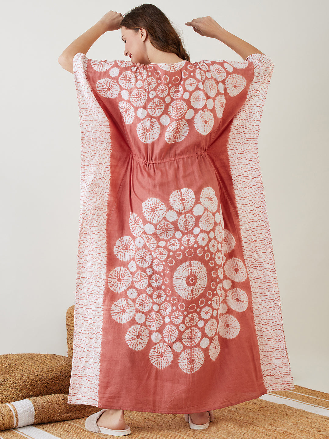 Comfortable maternity and nursing kaftan in brown tie-dye for Women