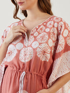 Women's brown tie-dye kaftan with three-quarter sleeves for added elegance