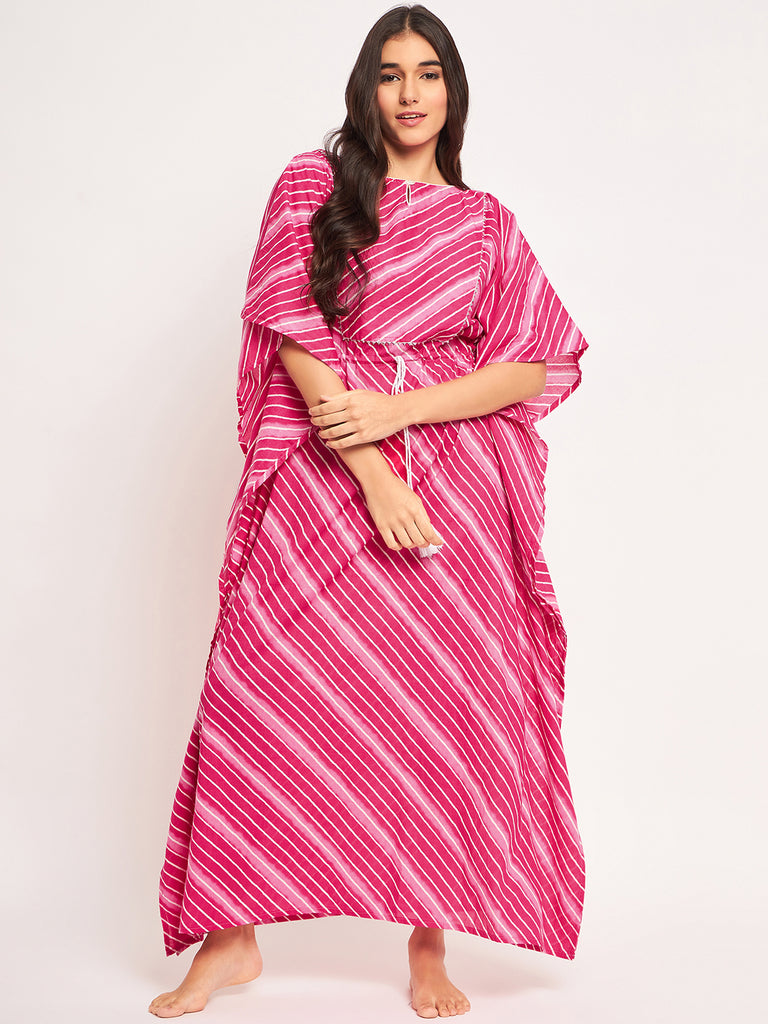 Pink Leheriya Cotton Kaftan