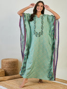 Women Green Paisley Maxi Kaftan Style Gown â€“ The Kaftan Company 